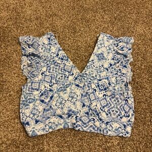 Love Riche || Blue and White Patterned Crop Top Size L